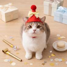 Cute Dog & Cat Birthday Hat With Bow, Pet Party Costume Accessory, Adjustable Soft Puppy & Kitten Headwear, Pet Birthday Photo Prop, Holiday Celebration Gift - Multicolor - View 11