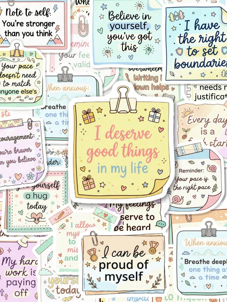 50Pcs Motivational Quote Stickers, Positive Inspirational Text Waterproof Vinyl Decals, Decor Stickers For Water Bottles, Laptops, Luggage, Teen Back To School Stationery - 50Pcs - View 1