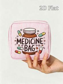 New 2D Flat "Medical" Pattern Printed Portable Medical Storage Bag/Pill Box/First Aid Kit/Cosmetic Bag, Pink And White Striped Design, Suitable For Daily Use, Outdoor Activities And Travel; Convenient Medical Storage Solution, Can Organize Medicines, Cosmetics, Phones And Other Small Items; Travel Essential, Suitable As Christmas Gift, Personalized Gift Bag, Small Exchange Gift Or Home Decor, Striped Density And Direction Random - Multicolor - View 12