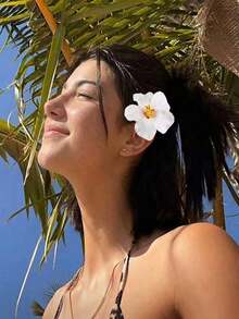 3pcs Hawaiian Flower Hair Clips, Simple Personalized Tropical Flower Hair Clips Suitable For Girls, Perfect For Beach, Hawaiian Theme Party, Wedding Accessories - Multicolor - View 5