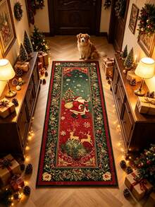 1pc Classical Floral Frame Santa Claus Doormat, Kitchen Rug, Kitchen Mat, Door Mat, Runner Rug, Area Rug, Christmas Carpet - Multicolor - View 2