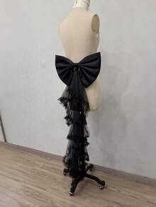 1pc Women's Bowknot Detachable Train, White Black Red Lake Blue Pink Champagne, 100cm Long Wavy Pleated Mesh Big Bow Train, Evening Dress Back Train, Wedding Dress Decoration Waistband, Detachable Bow Accessory Bridal Waist Decor, Wedding Dress Accessory Ribbon Waistband Suitable For Wedding Banquet Performance Party Dress Petticoat Cosplay Decoration Waistband, Holiday Decoration Waistband - Multicolor - View 9