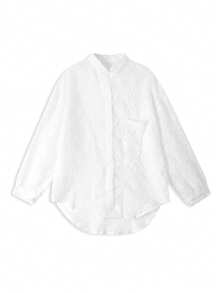 Women's Solid Color Tassel Single-Breasted Loose Pocket Shirt, Random Cut - White - View 4