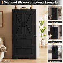 Rustic Style Kitchen Cabinet With 2 Drawers And Adjustable Shelves, Barn Door Design Side Cabinet, Suitable As Storage Furniture For The Kitchen, Dining Room And Living Room, Black Color. - 1 - View 7