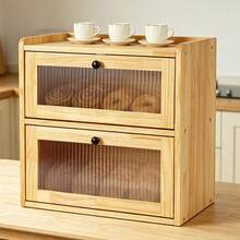 Double Layer Wooden Bread Bin Large Bread Storage Box With Acrylic Front Door - View 9