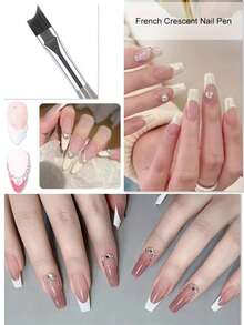 1/2/3pcs French Manicure Brush Set, Angled Crescent Flat Brush, Crescent-Shaped Precision Nail Art Tool, Suitable For French Manicure, Gel Nail Polish Gradient Outlining And Detail Painting, Fine Line Drawing Pen, Can Draw Fine Lines And Delicate Details - Multicolor - View 8
