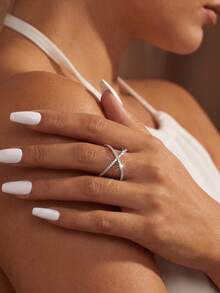1pc 1ct Exquisite Fashion X-Shaped Moissanite Wedding Ring, 925 Sterling Silver, Suitable For Women's Wedding And Daily Wear - X-shaped Diamond Moissanite Ring - View 5