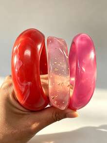 3pcs/1pc Set Elegant Exaggerated Casual Style Women's Asymmetrical Red Acrylic Bracelet Set Suitable For Individual Wear Or Layering For Daily, Vacation, Party, Wedding Wear And Gifting - Red - View 1
