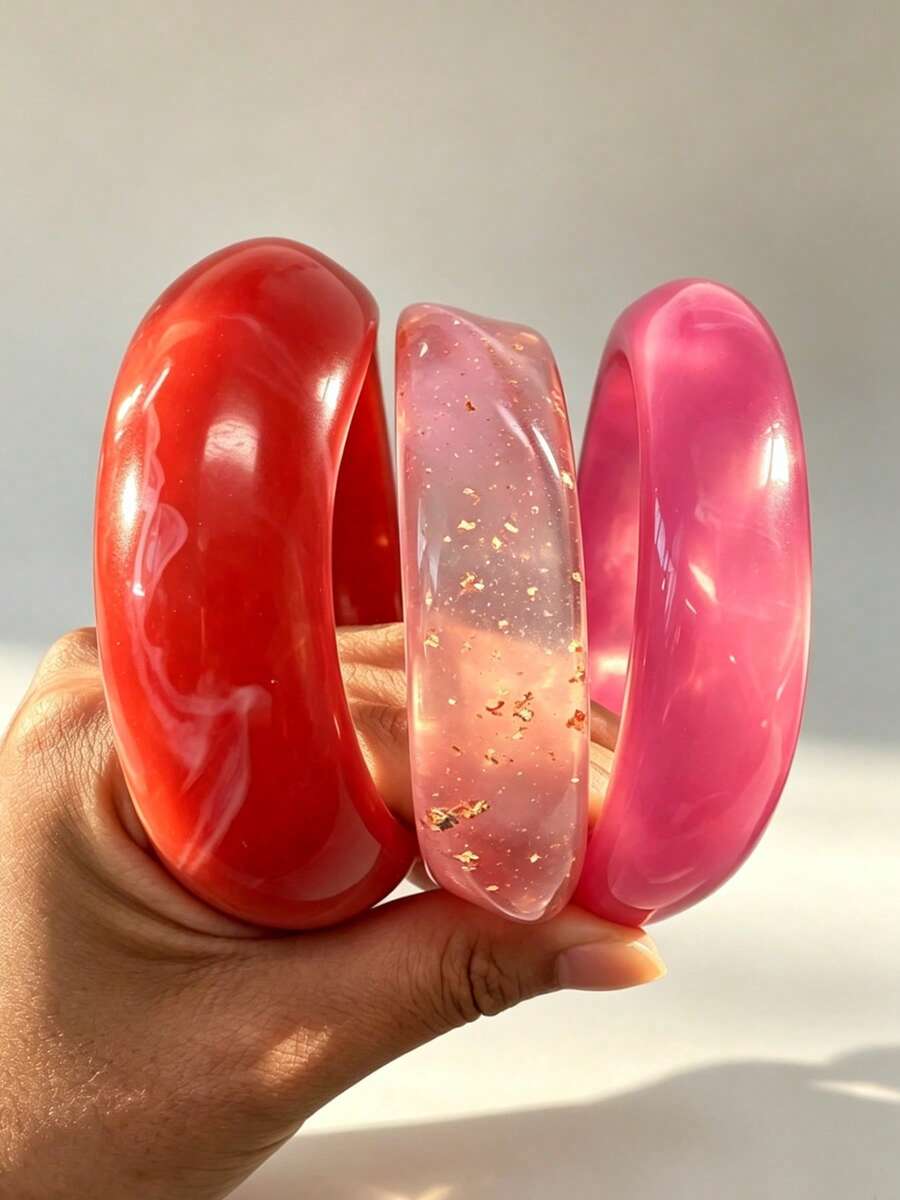 3pcs/1pc Set Elegant Exaggerated Casual Style Women's Asymmetrical Red Acrylic Bracelet Set Suitable For Individual Wear Or Layering For Daily, Vacation, Party, Wedding Wear And Gifting - Red - View 1