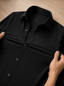 Men's Long Sleeve Spandex Dress Shirt - 黑色 - 查看 6