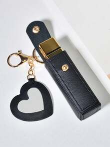 1 Set Luxury Rhinestone Phone Lanyard Anti-Loss Rope, Women's Fashion Full Rhinestone Necklace Chain, High-End Anti-Drop Phone Case Crossbody Chain, Sparkling Rhinestone Pendant, Solid Color Minimalist Lipstick Storage Bag, Portable Lip Balm Bag, Cute Mini Heart-Shaped Makeup Mirror Keychain Pendant For Girls - Black Long Strap Crossbody Bag + Lip Balm Makeup Mirror - View 8
