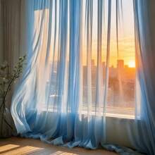 1PC Elegant Light Blue Semi-Sheer Curtain, Wrinkle-Resistant Breathable Window Decor, Suitable For Wedding, Party, Photo Backdrop, Home Decoration, No Electricity Required, Easy Installation, Smooth Fabric, Lightweight Material - Blue - View 7