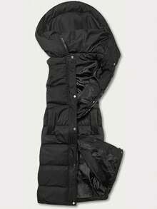 Women's Long Down Vest, Insulated Vest With Hood, Fitted, Knee-Length - Black - View 3