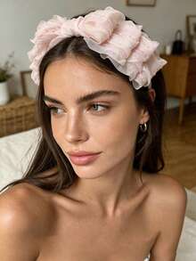 1pc Mesh Pleated Triple Layer Bow Headband, Elegant Elegant Bow Hair Accessory, Versatile For Daily/Date/Commute - Multicolor - View 12