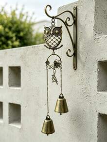 Forest Style Metal Owl Double Bell Wind Chime, Entryway Door Decor Ornament, Christmas Thanksgiving Housewarming Gift For Friends - Regular Model - View 2