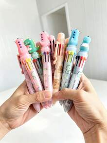 1 buah (Model & Warna Acak) Alat Tulis Kreatif Pulpen Ballpoint 10 Warna/8 Warna, Pulpen Doodle Warna-warni Kartun untuk Siswa, Pulpen Ballpoint Multi-Warna Lucu yang Dapat Diklik, Perlengkapan Belajar Kembali ke Sekolah - MultiWarna - View 4