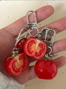1pc New Cross-Border Funny Cute Realistic Tomato Keychain Pendant Gift For Best Friend And Friend Versatile Accessory - Multicolor - View 8