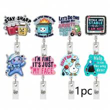 1pc Acrylic Badge Scroll, Frog Electrocardiogram Pattern Retractable Card Clip ID Card Buckle, Halloween, Back To School Season Badge Reel Nurse,Funny Nurse Badge Reel - A - View 1