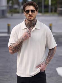 Men's Old Money Style Casual Knitted Polo Shirt - Apricot - View 4