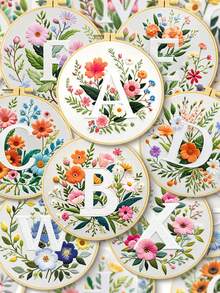 1 Set Floral Letter Cross Stitch Embroidery Kit, Includes 26 Letters To Choose From, Complete Hand Embroidery Starter Set, 11CT Medium Density Fabric, 3 Rolls Of Thread, Creative Gift, Home Decor, Stress Relief Gift, For Girlfriend/Best Friend - Multicolor - View 3
