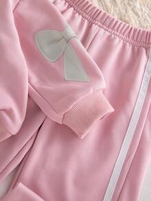 Autumn/Winter Cute & Gentle Pink Sportswear Set For Baby Girls & LOVE Letter Hooded Zip-Up Cardigan With 3D Bow Side Stripe Sweatpants Spring/Autumn Set - Pink - View 10