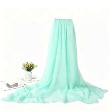 1 pieza Pañuelo de mujer de gasa suave con perlas falsas de unicolor, adecuado para uso diario, accesorios de abaya para invierno y otoño, velo y prenda - verde menta - Ver 3