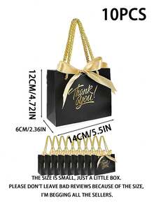 10个/20个白色“谢谢”礼品袋，金色文字“谢谢”礼品袋，带提手，含蝴蝶结提手和白色袋子，尺寸约为5.5 x 2.36 x 4.7英寸（约14 x 6 x 12厘米），迷你礼品纸袋，适用于洗礼、生日、婚礼、派对、情人节礼盒、感谢礼品等场合。 - 彩色 - 查看 8