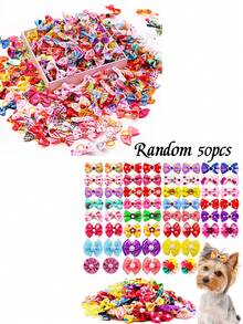 20/30/50/100pcs Random Color Cute Puppy And Bow Hair Accessories, Various Floral Patterns, Pet Bow Hair Clips, Pet Grooming Bows, Puppy Hair Decorations, Puppy And Cat Daily Supplies, Suitable For Multiple Occasions, Valentine's Day Christmas Pet Gifts - Multicolor - View 18
