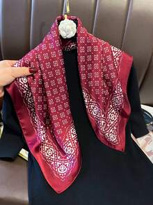 1pc Classic Geometric Pattern Women's 70cm Square Scarf, Daily Outfit Silk Scarf, Headwrap, Bag Strap, Decorative Accessory - Red - View 2