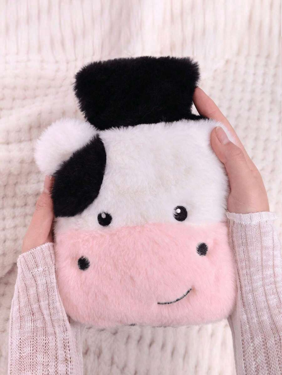 1pc Cute Hot Water Bottle With Faux Rabbit Fur Cover, Small Portable Warm Belly And Hand Warmer For Women, Refillable - Hot Water Bottle - View 1