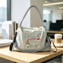 New Fashion Embroidered Floral Pattern Sports Shoulder Tote Bag, Casual Versatile Commuter Large Capacity Waterproof Scratch-Resistant With Lining And Shoulder Strap Handheld Tote Bag For Women - Multicolor - View 15