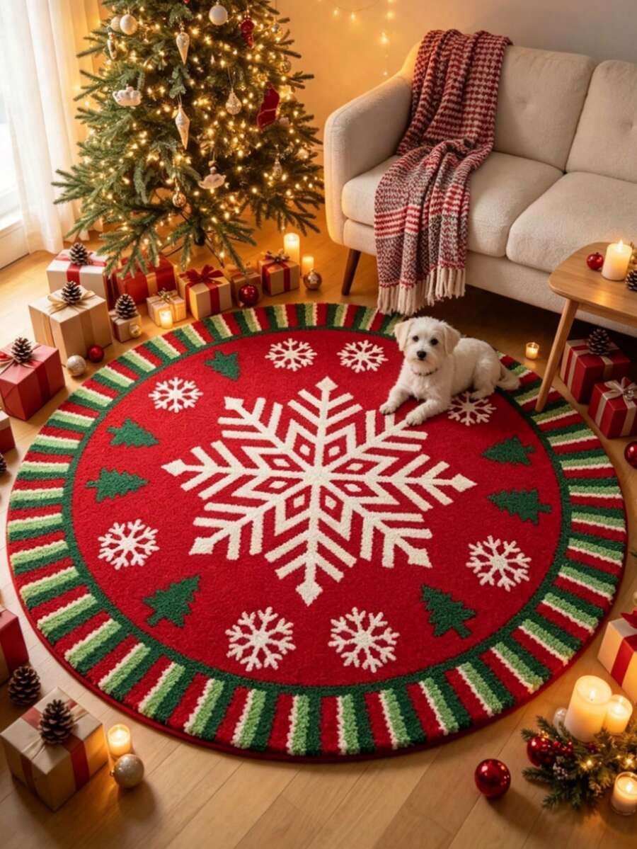 1pc Christmas Classic Color Snowflake Decor Rug, Sweet Cool Style Butterfly Rug, Living Room Small Rug, Bedroom Rug, Living Room Home Decor, Outdoor Rug, Washable Rug - Multicolor - View 1