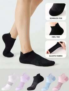 1/3/5/6/10 Pairs Women's Low-Cut Short Socks, Spring/Summer Short Tube Fitness Badminton Running Tab Socks - Multicolor - View 2