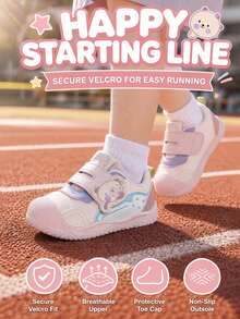 Sepatu Bayi Perempuan Modis Warna Kontras Pink & Ungu, Sepatu Jalan Fungsional, Sol Lembut, Anti Selip, Bernapas, Anti Benturan, Sepatu Olahraga untuk Bayi Perempuan - Berwarna merah muda - View 1