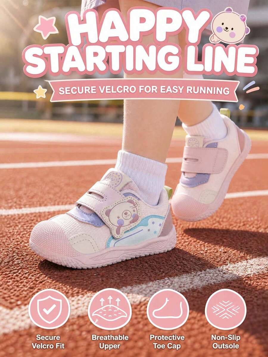 Sepatu Bayi Perempuan Modis Warna Kontras Pink & Ungu, Sepatu Jalan Fungsional, Sol Lembut, Anti Selip, Bernapas, Anti Benturan, Sepatu Olahraga untuk Bayi Perempuan - Berwarna merah muda - View 1