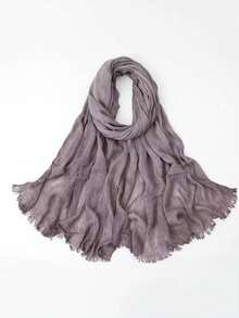 1pc Crinkle Rayon Hijab Fringe Edge Soft Cotton Linen Feel Muslim Women Head Scarf Solid Color Modest Shawl - Multicolor - View 13