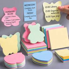 4pcs/Set Cute Shaped Colorful Border Sticky Notes Set Bear/Butterfly/Fruit Pattern Self-Adhesive Aesthetic Memo Pads Index Tabs Bookmarks Student School Office Stationery Supplies - Sticky Note Set - View 4