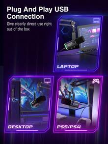 FIFINE AM8T Gaming USB/XLR Dynamic Microphone Kit With Boom Arm Stand, Headphone Jack, Mute Button, RGB Lighting, Suitable For Streaming, Recording, Podcasting, Video On PC - Black - View 11