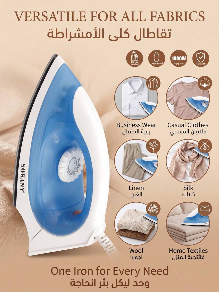 SOKANY-898A Handheld Electric Iron, Mini Portable For Students And Travel, Ceramic Soleplate Design, Suitable For All Types Of Clothing, Constant Temperature Ironing, No Damage To Clothes, Adjustable Temperature Control - Baby Blue - View 1