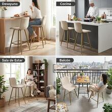Juego de 2 Taburetes de Bar con Respaldo de Terciopelo Beige y Patas Doradas, Sillas Altas Modernas para Cocina y Comedor - Beis - Ver 4