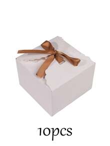 10/20/30pcs Wavy Edge Kraft Paper Gift Boxes With Ribbon Bow, Square Dessert Packaging Boxes, Multi-Purpose Gift Containers, Suitable For Wedding Favors, Holiday Parties, Handmade Gift Wrapping - Kraft Paper Gift Box - View 17
