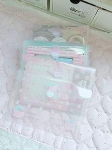 A4/A6 Sweet Macaron Color Strawberry Pattern Transparent Sealed Bags, Cartoon Cake Print Frosted Self-Sealing Bags, Sweet Style Small Packaging Bags, Suitable For Handmade Gifts And Stationery Supplies - A - View 2