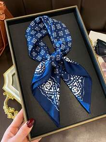 1pc Classic Geometric Pattern Women's 70cm Square Scarf, Daily Outfit Silk Scarf, Headwrap, Bag Strap, Decorative Accessory - Red - View 3