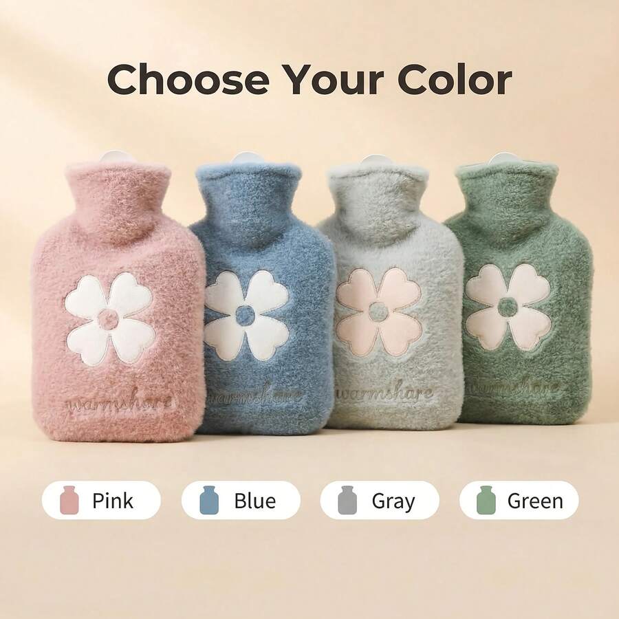 1pc 500ml Clover Plush Hot Water Bottle - Thickened Water-Fillable PVC Material, Washable Soft Plush Surface, Portable Hand And Foot, Perfect For Winter, Multiple Colors Available, Christmas, Holiday Gift - Hot Water Bottle - View 1