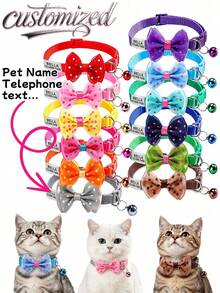 DIY Personalized Soft Cat Collar With Bell, Adjustable Shiny Pendant, Suitable For Small And Medium Dogs, Cats, Kittens, Puppies Basic Buckle Collar, Ideal Gift For Pet Lovers, Christmas Birthday Customized Pet Collar Leash Harness, Unique Gift, Anti-Choke Breakaway - Multicolor - View 14