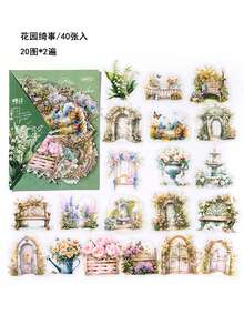 40pcs Manor Floral Theme Planner Stickers, European Vintage Creative Aesthetic Decals, Scrapbook Collage Album DIY Decoration, Holiday Gift, Personalized Scrapbook School Stationery Supplies - Garden Affair - View 10
