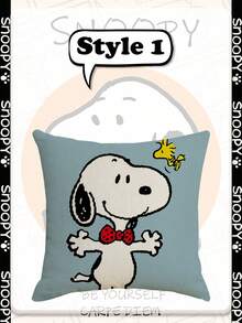 Snoopy Linen Decor Cushion Cover, Single Standing Snoopy With Pink Head Flower And Red Neck Outfit, Border Red Trim + Small Rainbow & Red Dot Pattern, Versatile Throw Pillow For All-Room Home Ornament - Multicolor - View 2