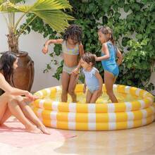 Inflatable Lemon Pattern Round Pool, 3-Ring PVC Wading Pool For Garden And Outdoor, Yellow And White, 147 X 33 Cm, 330 L Capacity - A - 查看 2
