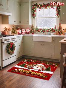 1 pieza Felpudo rojo navideño con Papá Noel, renos, árbol de Navidad y texto de bienvenida, felpudo de entrada de terciopelo cristalino navideño, alfombra de Feliz Navidad, felpudo de bienvenida, alfombra decorativa lavable, Feliz Navidad, decoración navideña, decoración de Navidad, decoración de fiesta de vacaciones, decoración de baby shower, decoración de habitación infantil, decoración del hogar interior y exterior de invierno, decoración de baño, cocina y sala de estar - Navidad Modelo B - Ver 7
