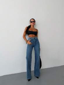 SQUALO Urban Edge High-Waist Distressed Wide Leg White Jeans - Blue - View 6